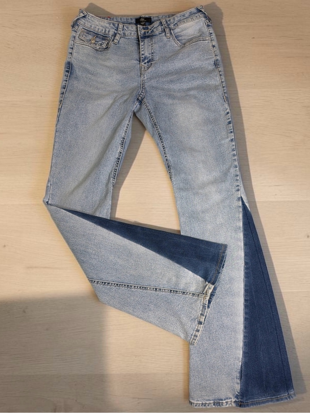 True Religion Two-Tone Light Blue Flare Jeans - Picture 1 of 10